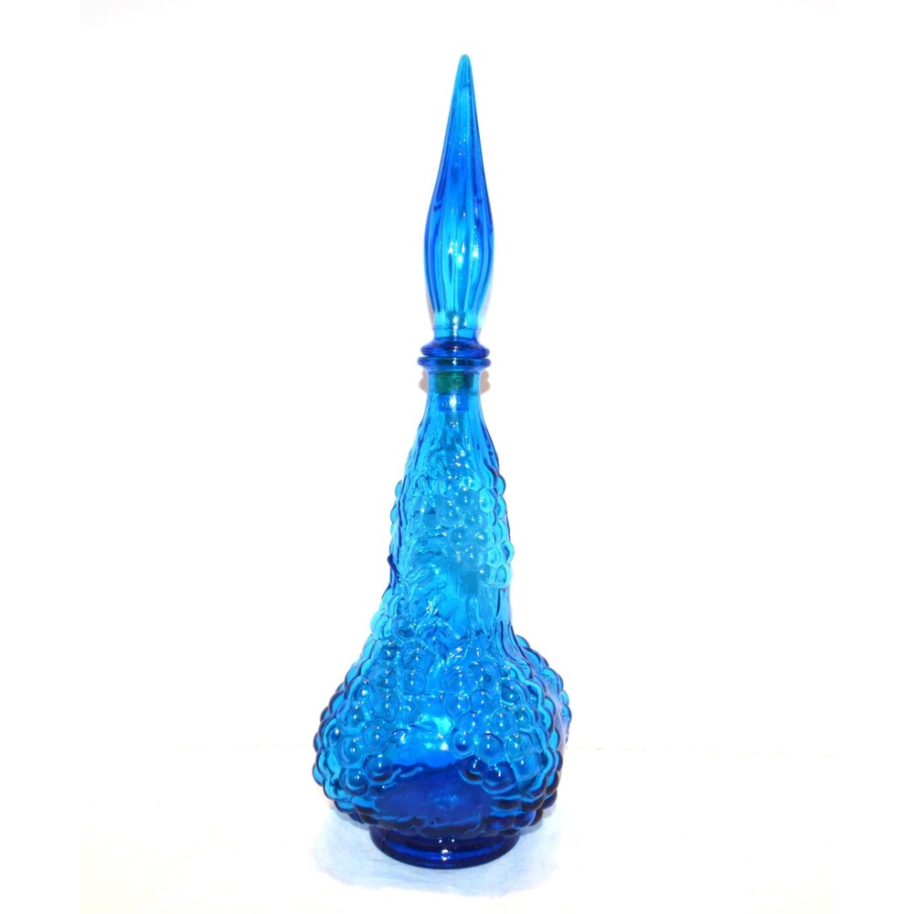 Vintage Genie Bottle Grapes with Stopper Empoli Blue